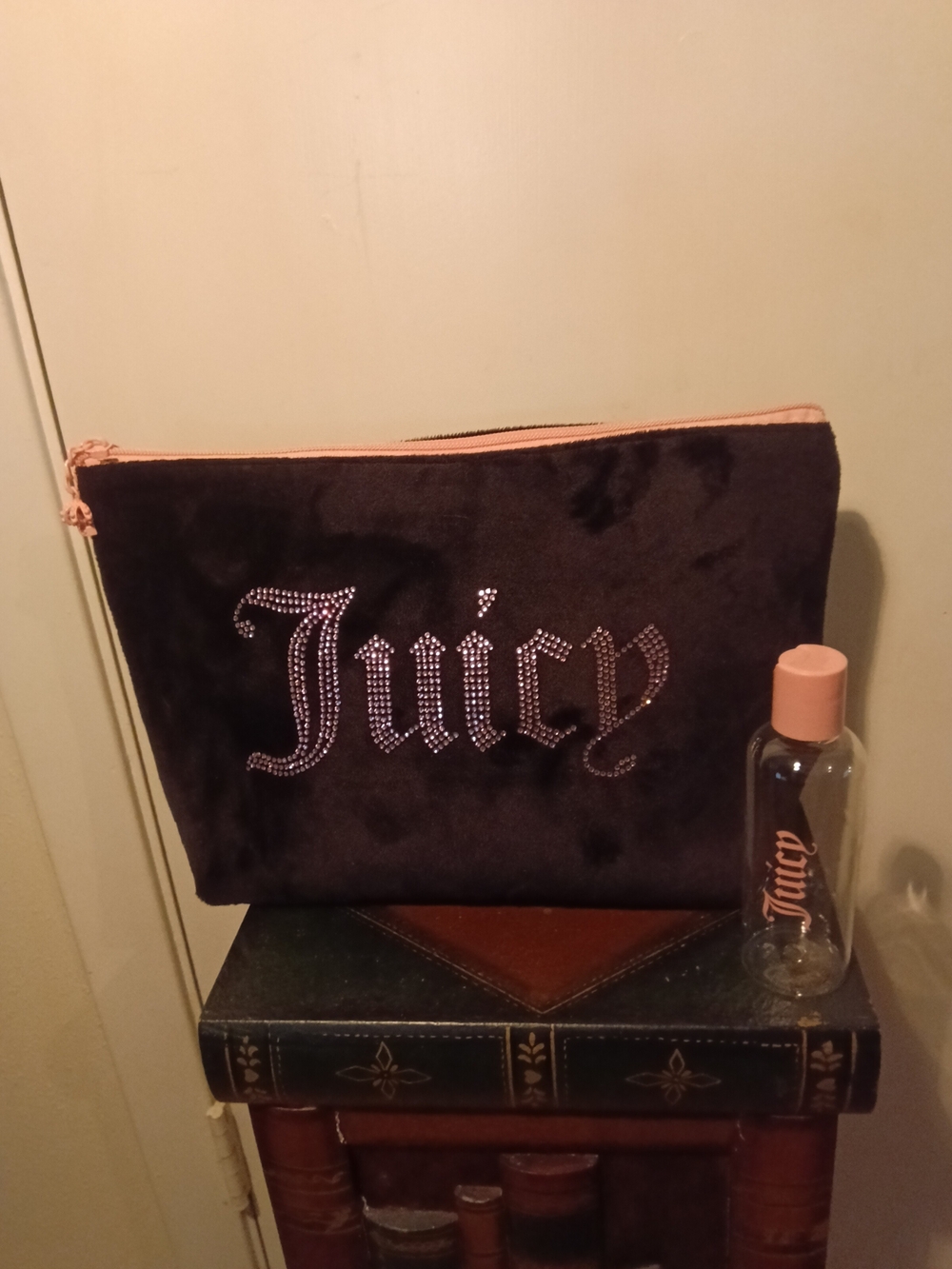 Juicy Couture Pink-Trim Velvet Cosmetic Pouch